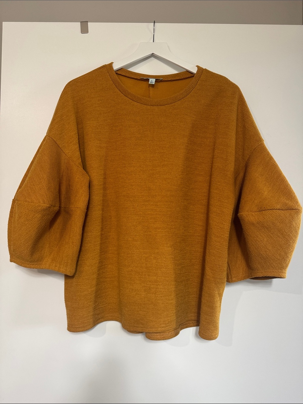 She + Sky Mustard Crewneck Balloon-Sleeve top